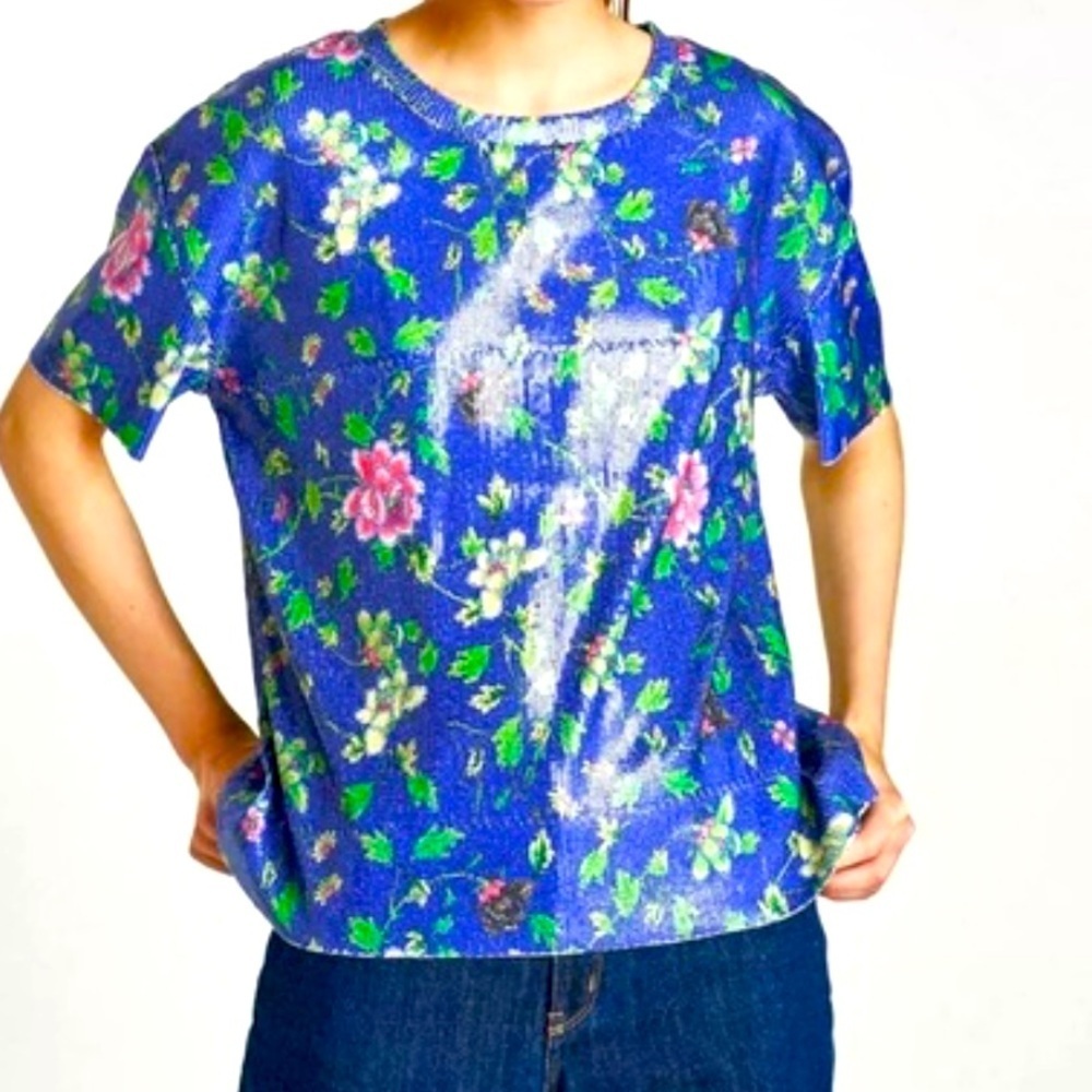 Zara sequin top bright blue and pink size small